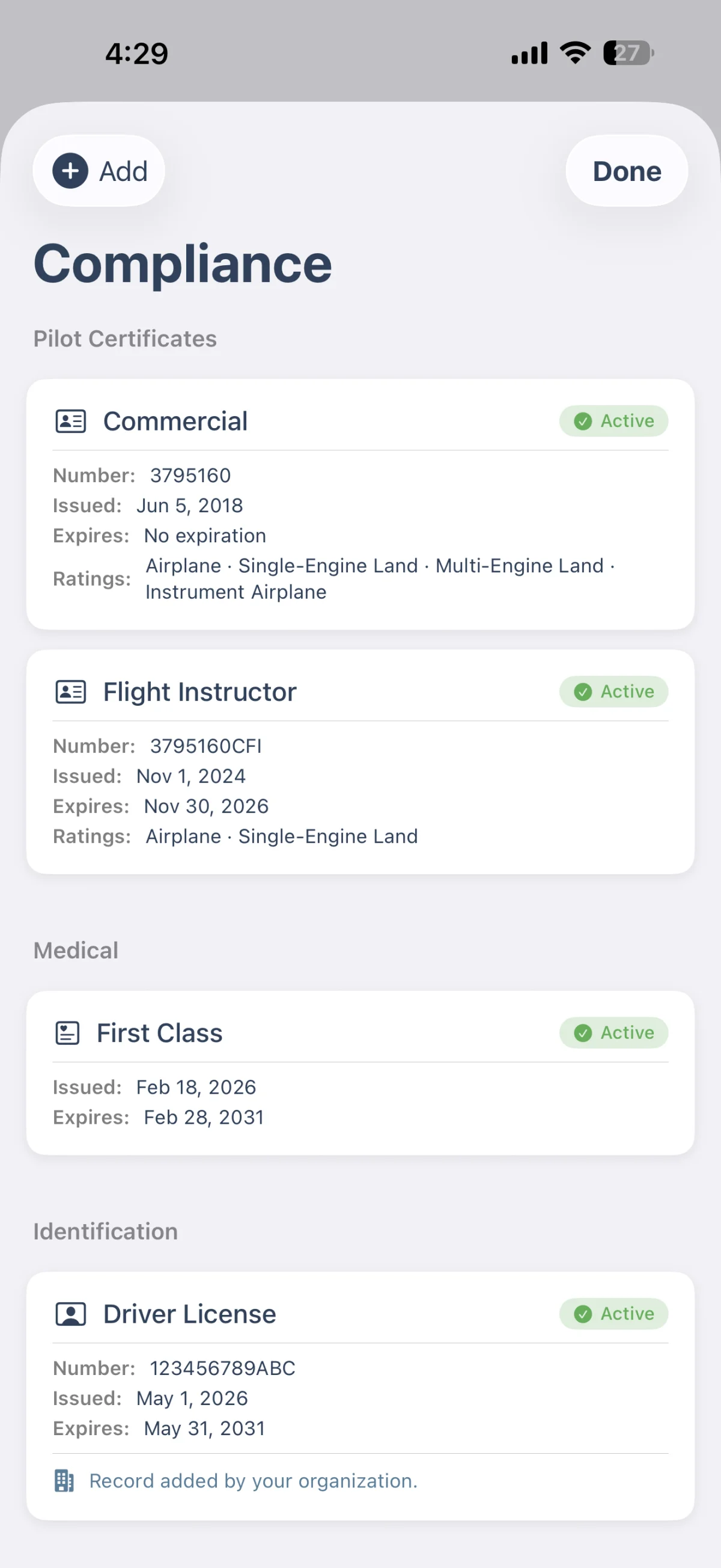 Compliance tab on iOS