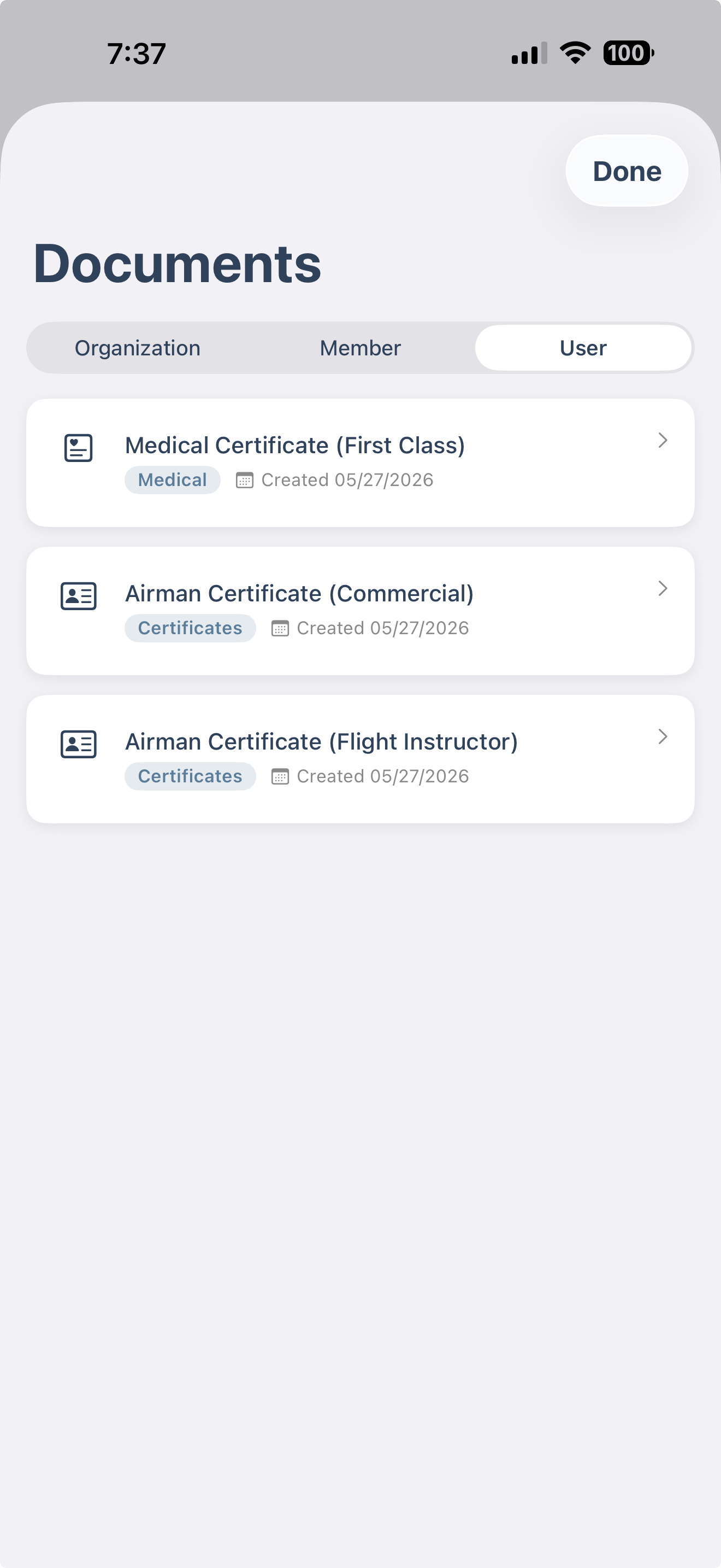 Documents tab on iOS