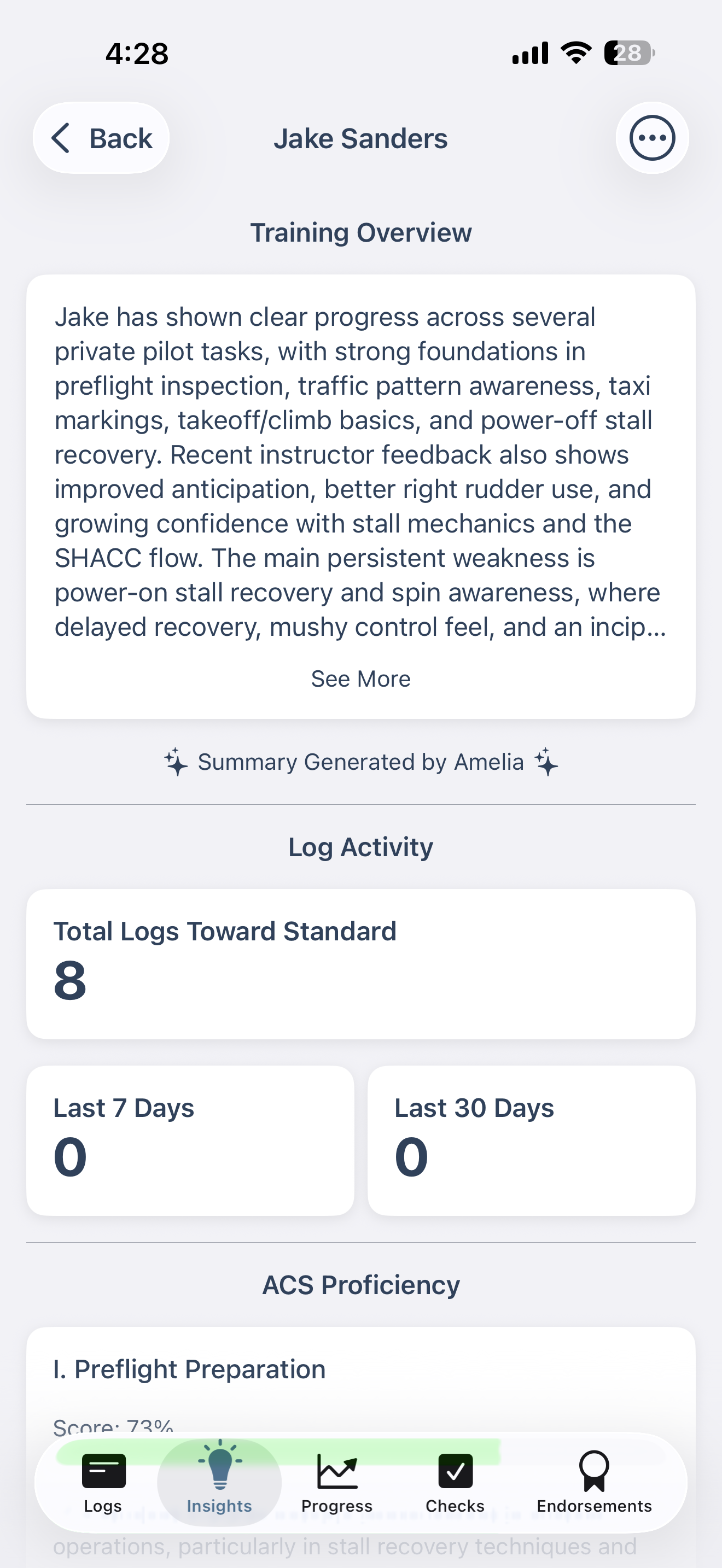 Training Insights tab on iOS
