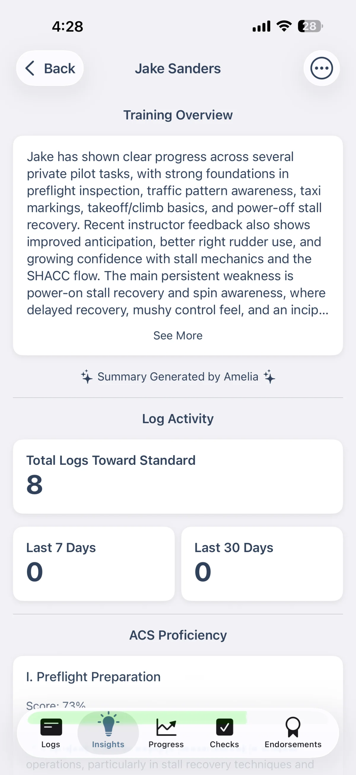 Training Insights tab on iOS