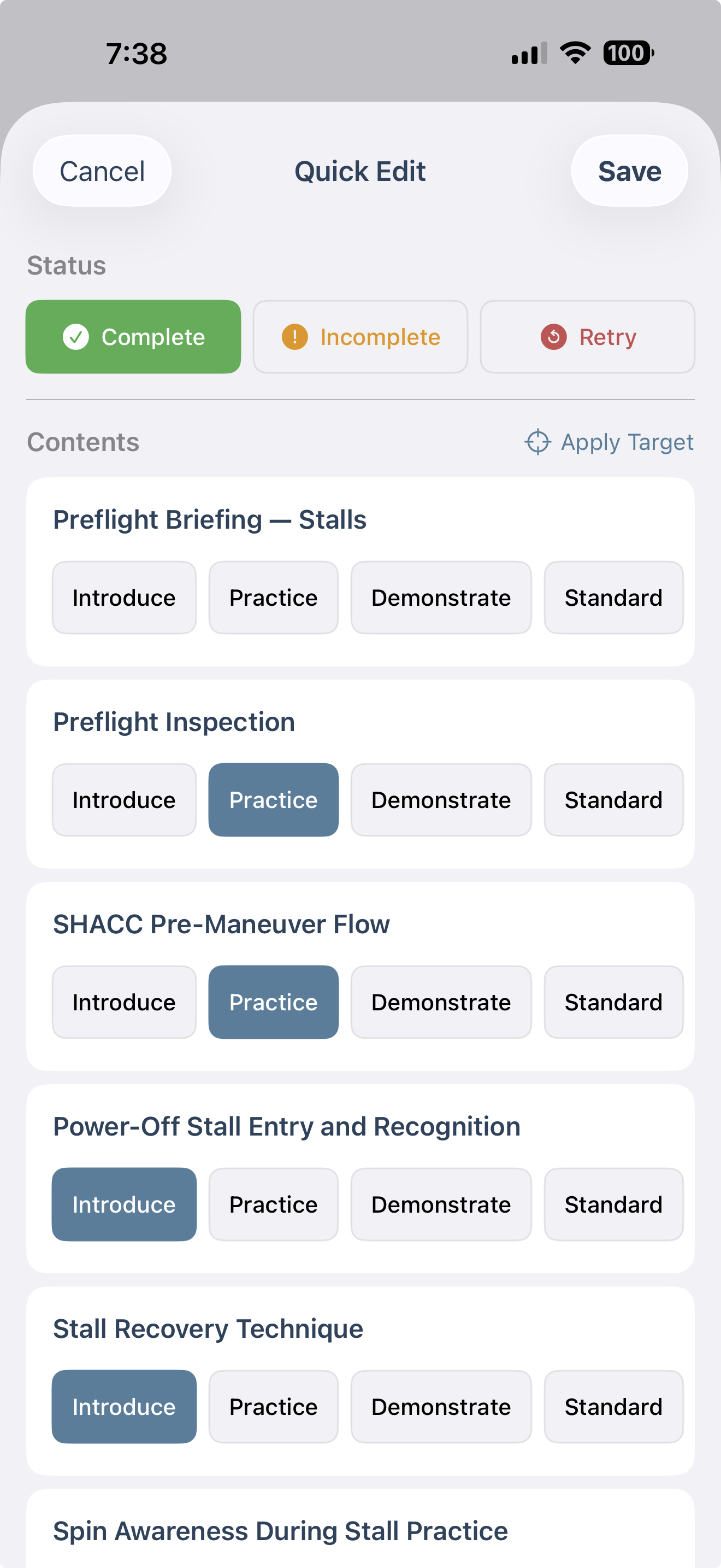 Quick Edit sheet on iOS