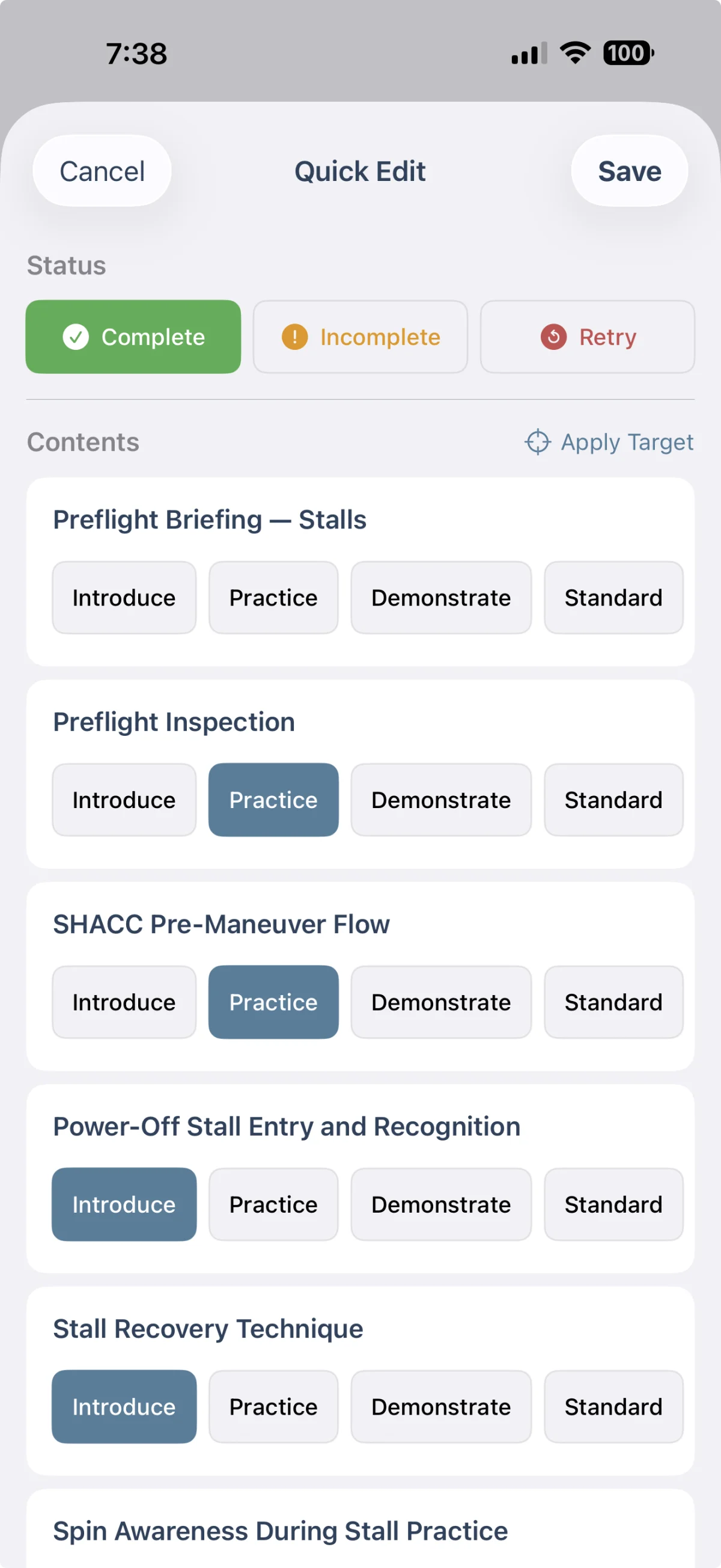 Quick Edit sheet on iOS