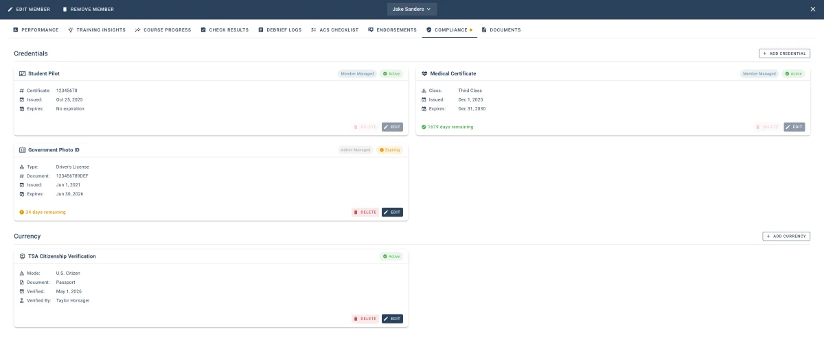 Student compliance in the admin portal